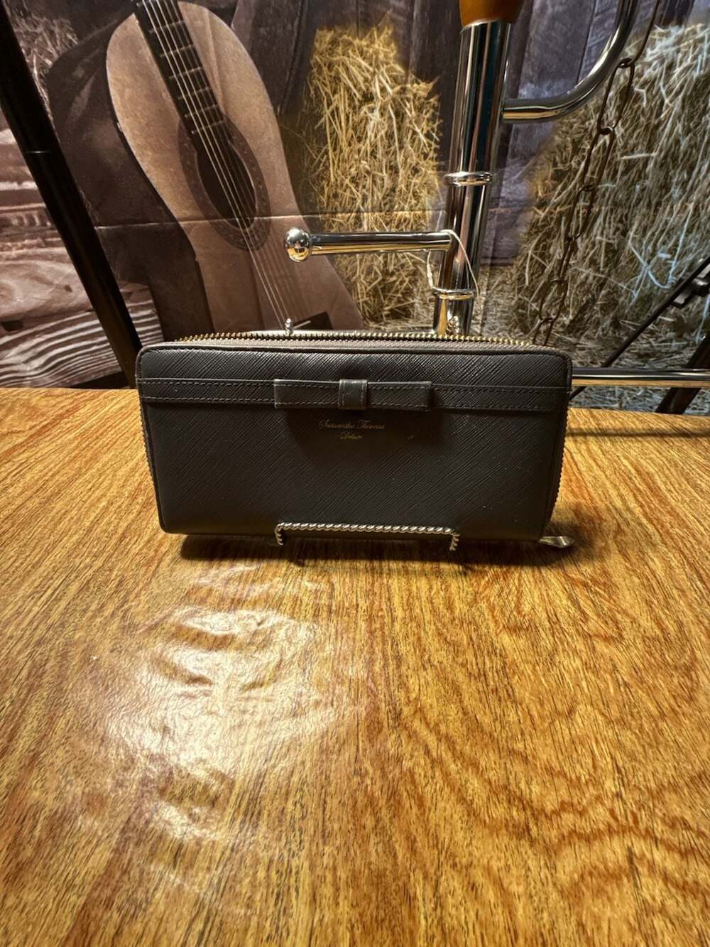 Samantha Thavasa Deluxe Saffiano Leather Zip Around Long Wallet with Bow Detail